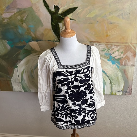 Anthropologie Tops - Anthropologie Maeve Liyah Linen Embroidered Blouse Shirt Top Size 0